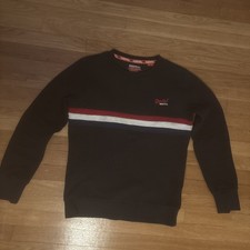 Super Dry Men  s Crewneck Sweater Navy Red White Stripe Size Medium