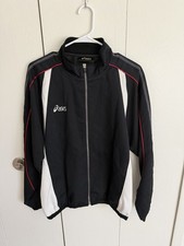 ASICS Men's Vintage Track Jacket Size Small Full Zip Black White