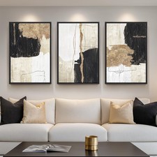 Framed Black and White Abstract Wall Art for Living Room, 3 Piece Large Canva...