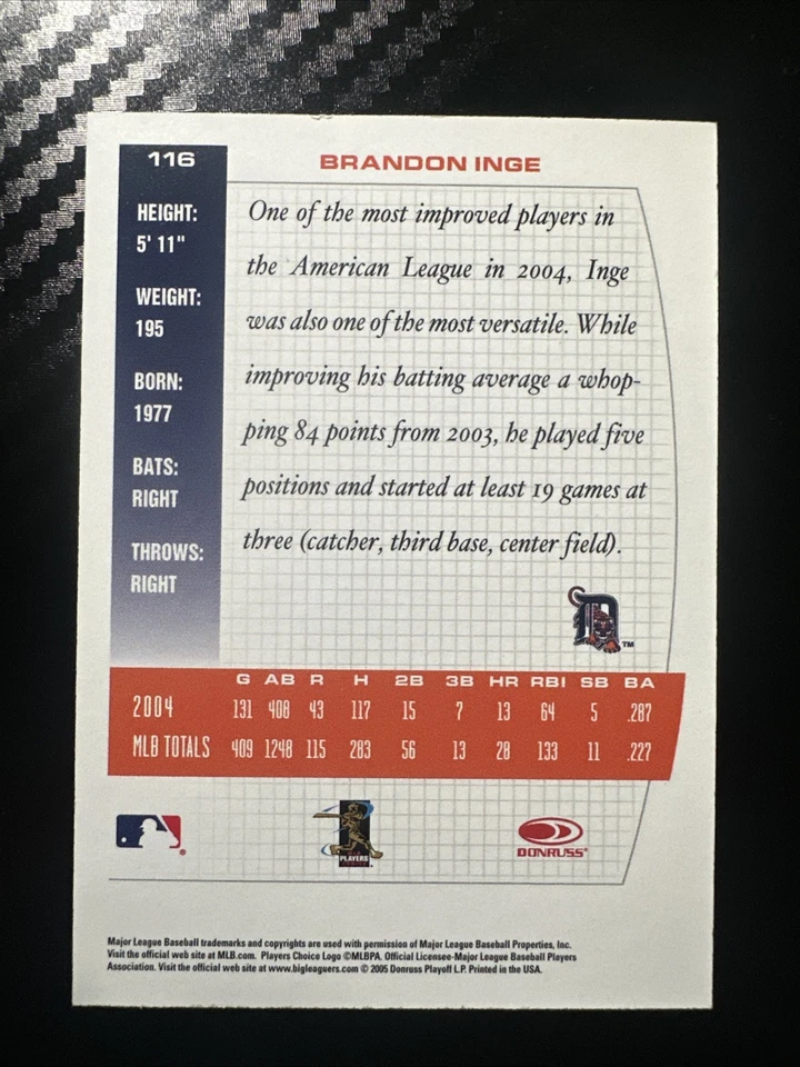 2005 Donruss Team Heroes - Autographs #116 Brandon Inge (AU) (C3) - Image 2 of 2