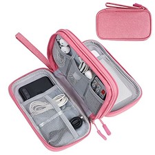 Electronic Organizer, Travel Cable Organizer Bag Pouch Pink Double Layer-S