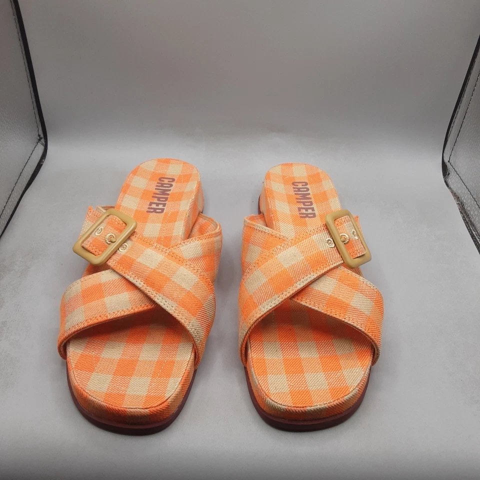 Женские сандалии-шлепанцы Camper Atonik Criss-cross 8 М оранжевые разноцветные клетчатые A206 - Изображение 2 из 4
