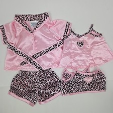 Build A Bear Workshop Satin Pink Leopard Print Pajama Set - 4 Pieces