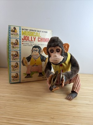 Vintage Musical Jolly Chimp With Original Box Moveable - Not Working 