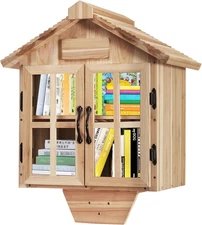 Little Library Box Outdoor Free Library Kit, Updated Double Doors Literature Lit