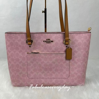 COACH Station Tote Bag In Signature Canvas Leather Gold Powder