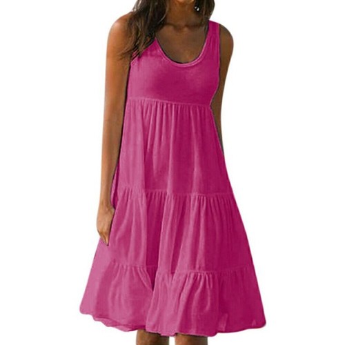 Damen Ärmellos Minikleid Sommerkleid A-Line Urlaub Freizeitkleid Strandkleid>| - Bild 8 von 19