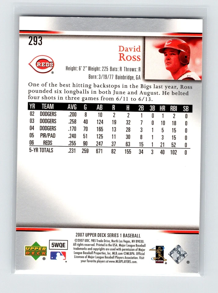 2007 Upper Deck #293 David Ross - Image 2 of 2
