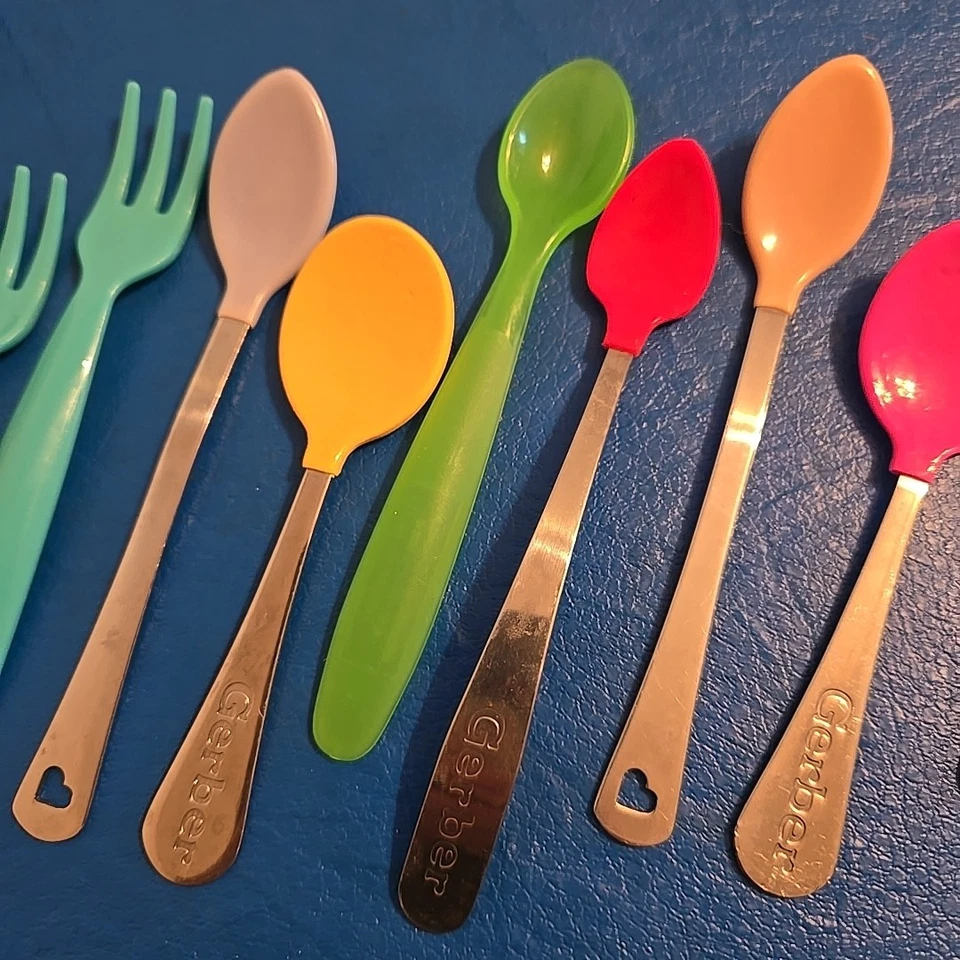 Lote Mixto 11 Piezas Bebé Niño Pequeño Utensilios de Comida Metal/Plástico Cucharas y Tenedores Foto 3 de 4