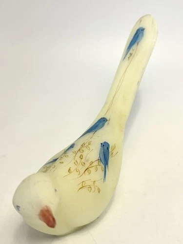 Vinntage FENTON Custard Glass Handpainted Bird Of Happiness 7” Glows