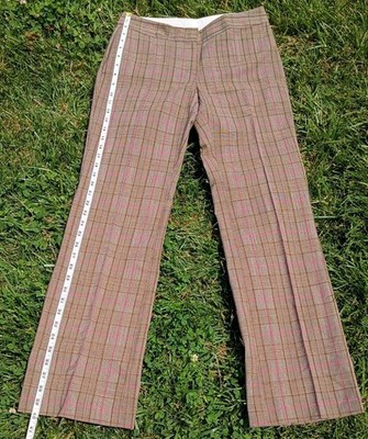  Express Editor Wool Blend Plaid Trousers Pink Windowpane Straight Leg Pants 0
