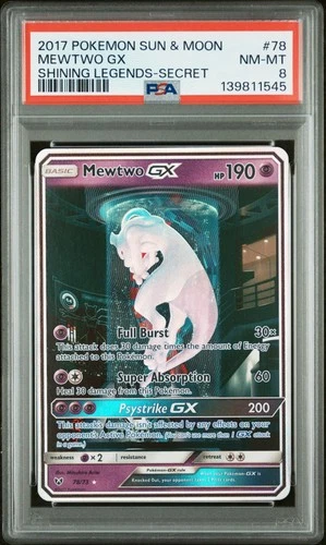 2017 POKEMON SUN & MOON SHINING LEGENDS SECRET #78 MEWTWO GX PSA 8
