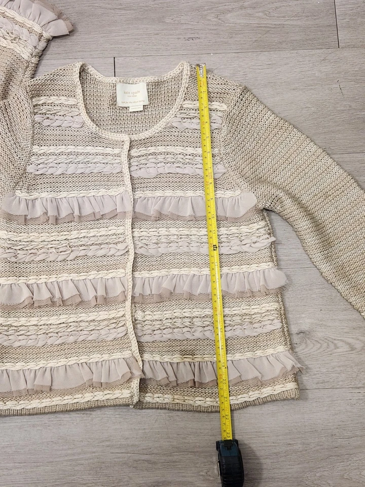 Kate Spade 花卉开衫毛衣褶边女式尺码未穿。 测量 — 第 3/4 张图片