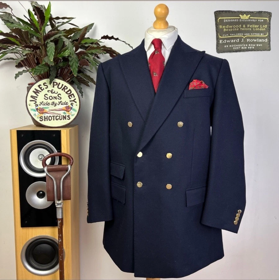 Redwood & Feller BESPOKE (44R) Double Breasted Navy Gold Button Military Jacket