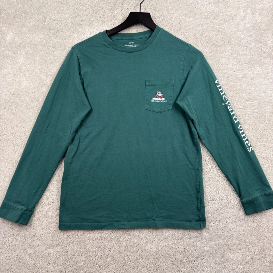 Vineyard Vines T Shirt Boys Size Large (16) GreenLong Sleeve Happy Holidays - Image 2 of 4