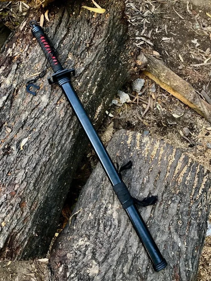 2 PIEZAS ESPADA KATANA SAMURAI JAPONESA HECHA A MANO DOBLADA ACERO AFILADA ESPIGA COMPLETA Foto 4 de 4