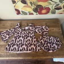 Kate Quinn Organic Cotton Kitty Cat 2pc. Top Diaper Cover Pink Baby Girl 12/18mo