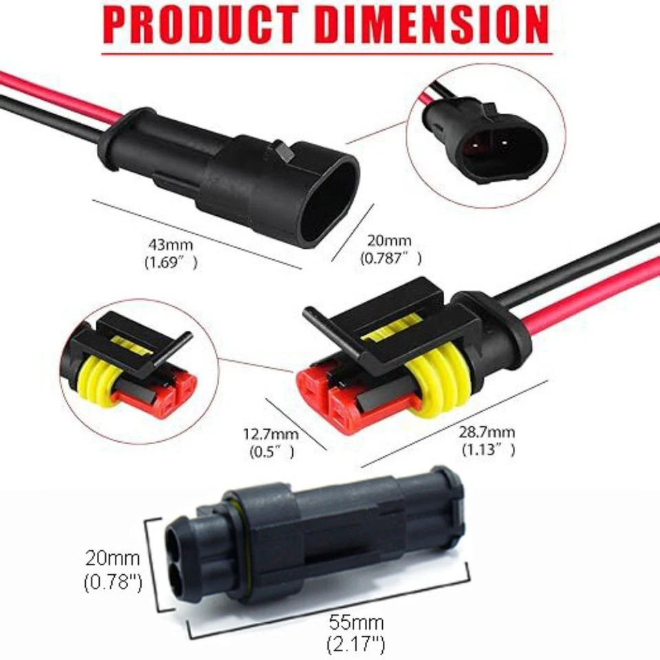 10-30 Set Car 2-Pin Superseal Waterproof Electrical Terminal Wire Connector Plug - Image 2 of 4