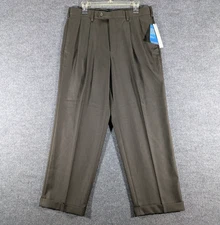 Perry Ellis Portfolio Pants Mens 34x29 Neo-Luxe Pleated Cuffed Performance Dress