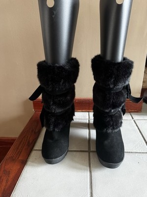 Bearpaw Women's Boots Size 9 Black Suede Fur Upper