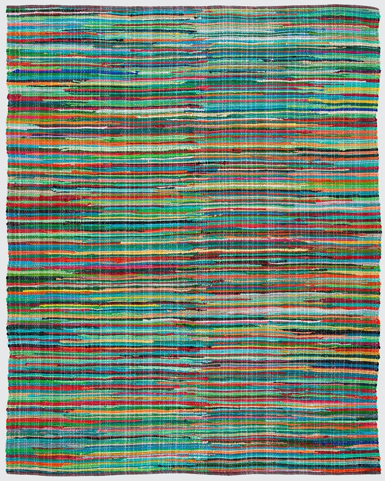 Alfombra de Trapo Colección Alfombra de Área - 6' x 9', Verde y Multi, Hecha a Mano Boho Stripe Co... Foto 2 de 3