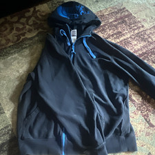The North Face Men's Black/Blue Full Zip Hooded Fleece Logo Hoodie Pockets L