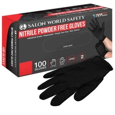 Salon World Safety Black Nitrile Disposable Gloves, Box of 100, Size X-Large,...