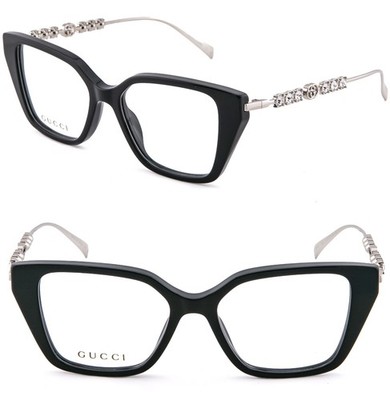 GUCCI GG1969O 1969 Silver Black Crystal Metal Logo Eyeglasses Optical Frame 002