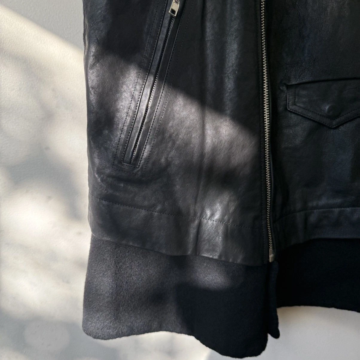 Rick Owens Stooges Leather Biker Jacket Cashmere Lining Black Sz IT 50 Italy - product detail image 7