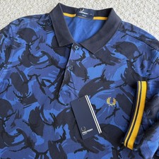 Polo Fred Perry blu mimetica doppia punta nuova con etichette - taglia uomo extra large XL