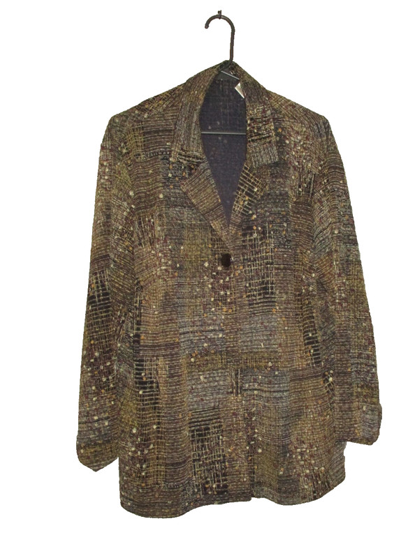 Laura Ashley Woman Sz 2x Blazer Jacket Top Long Slv Brown Gold Fall Career