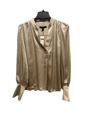 Banana republic Women  s M Gold Satin Crinkle Volume Sleeve Blouse NWT