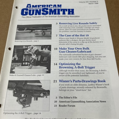 #ad AMERICAN GUNSMITH MARCH 1998 REMOVING A LIVE ROUND SAFELY $12.00
