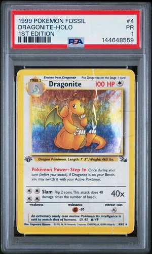PSA 1 Dragonite 4/62 1999 Fossil 1st Edition Holo Rare Pokemon Card