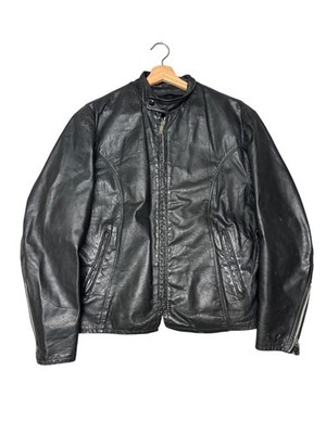 True Vintage 60s Leather Jacket Mens XL Black Cafe Racer Motorcycle Biker Zip