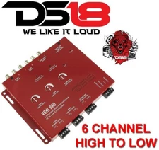 DS18 V6HLPRO Line Converter 6 Channel Hi to Low Factory Radio Adaptor Bass Knob