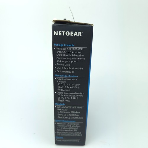 NETGEAR Nighthawk AXE3000 WiFi 6 / 6E USB 3.0 Adapter A8000 *OPEN BOX* - Zdjęcie 8 z 9