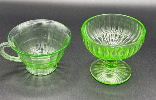 Uranium Glass Tea Or Coffee Cup And Sherbet Dish Anchor Hocking Glow Great Shape