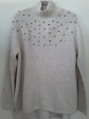 Lane Bryant Sz 18/20 Beige Shaker Rib Stitch Tunic Sweater Crystal Yoke Trim New