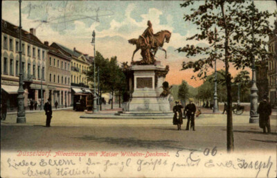 DÜSSELDORF am Rhein alte Postkarte 1906 Alleestrasse mit Kaiser-Wilhelm-Denkmal