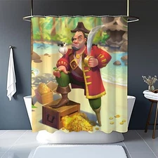 Pirate Treasure Polyester Bathroom Shower Curtain Set with Plastic Hooks for ...