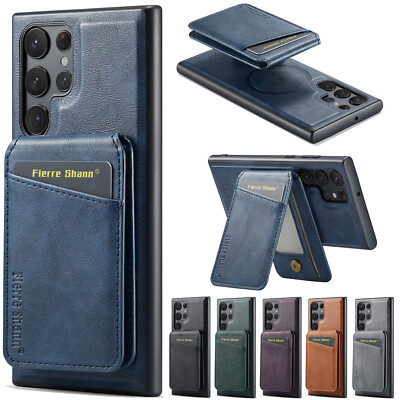For Samsung S25 Ultra S24 S23 Magnetic Leather Detachable Wallet Mag Safe Case