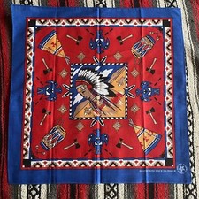 Vintage Native American Bandana. USA. Cotton/Poly. 22  x 22  