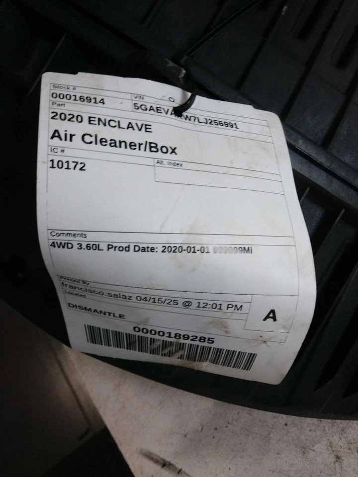 2020 Buick Enclave Air Cleaner Assembly OEM 23325520 Used 63K Miles Black Foto 2 de 4