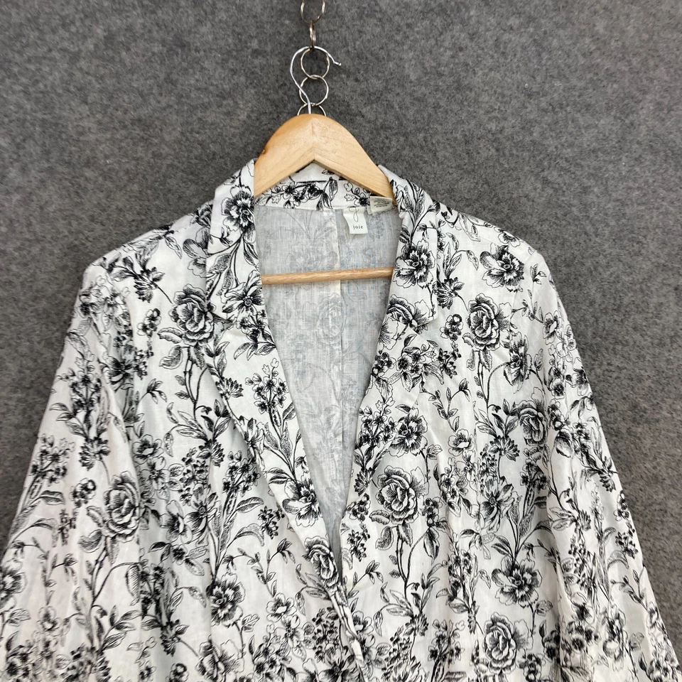 Joie Womens Linen Jacket Size XL Extra Large White Black Floral Button 49112 - Image 3 of 4