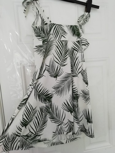 Topshop 12 White Green Palm Leaf Crinkle Stretch Strappy Dress Cover Up Textured - Picture 7 of 9