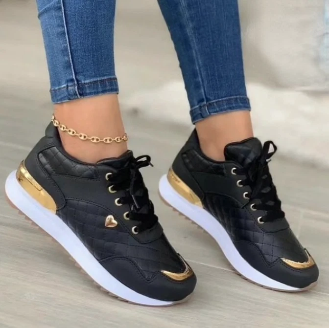 sneakers chaussure basket femme or noir brillante tendance mode