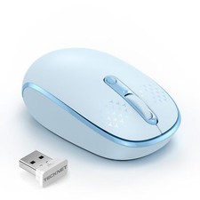 Wireless Quiet Mouse 4 Buttons Portable 2.4G Mouse with USB Receiver Blue