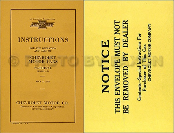 1928 Chevrolet Bedienungsanleitung Mit Umschlag National A B Owner Guide-image