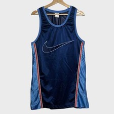 Vintage 1990s Nike Big Swoosh Navy Blue Basketball Jersey Medium M